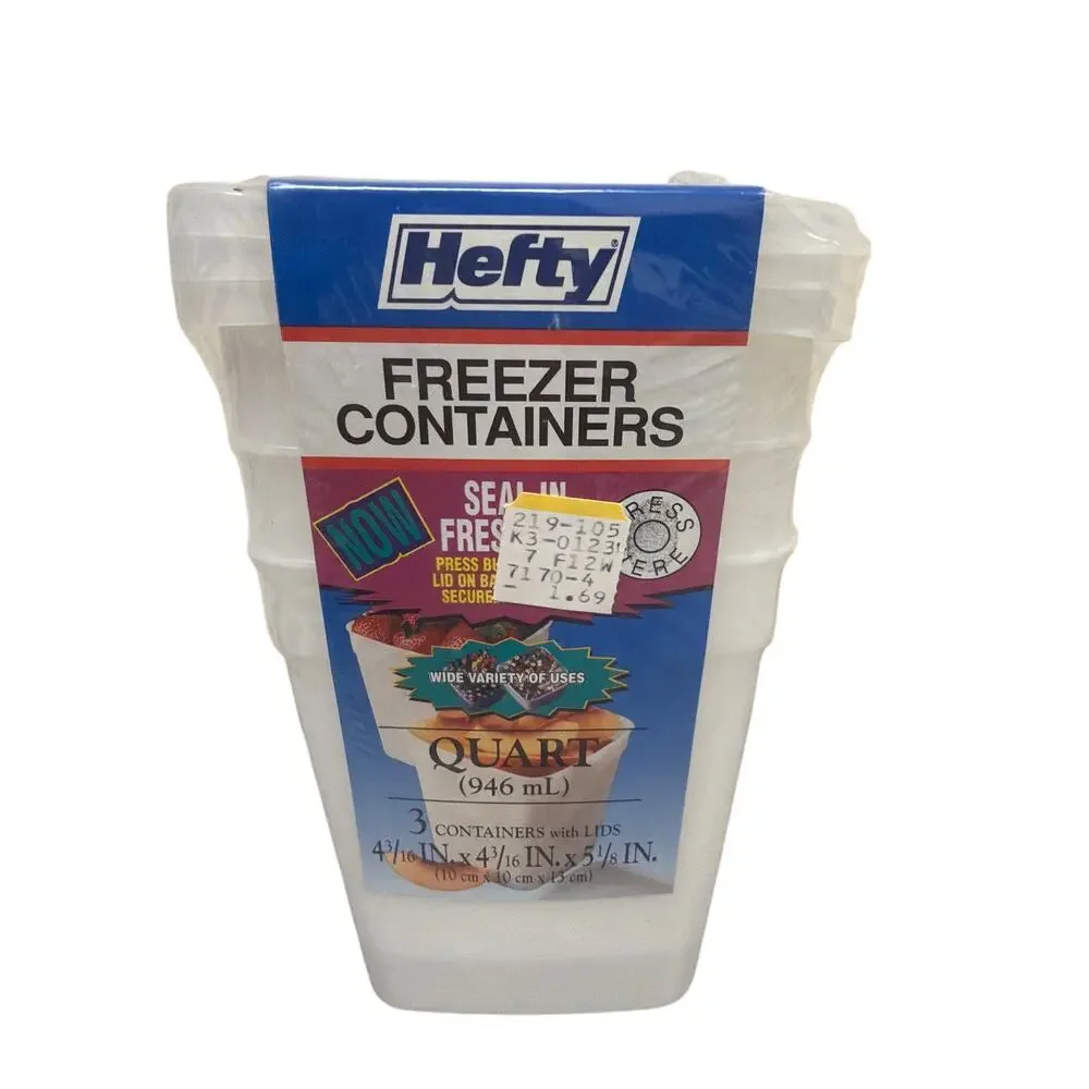 NOS New Sealed Hefty QUART Freezer Containers 3 Pack W/ Lids - Mobil
